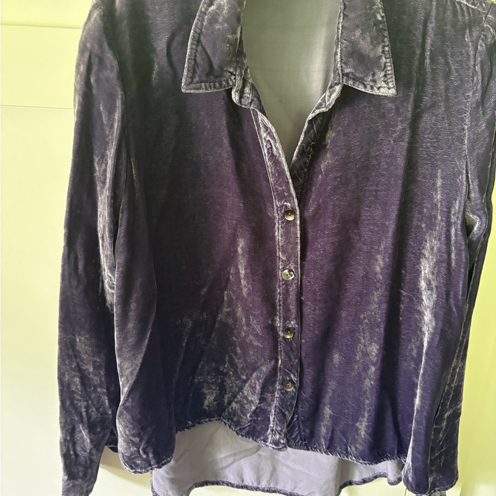 J. Jill Velvet Button-Down Shirt in Deep Purple